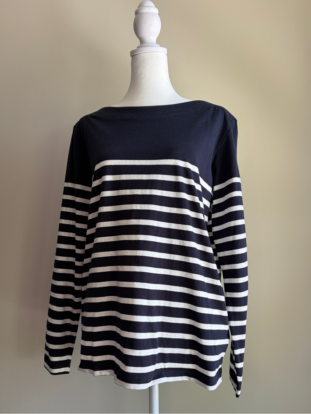 Monoprix Women's Medium Striped Navy and White Long Sleeve Top